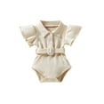 thumbnail image 1 of Biekopu Baby Romper, Solid Color Turn-Down Collar Fly Sleeve Bodysuit with Waist Belt for Summer, 0-24 Months, 1 of 9