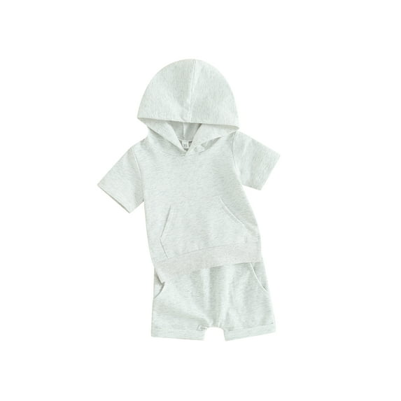 Biekopu Baby Shorts Set, Short Sleeve Hooded Slit T-shirt with Shorts Solid Color 2-piece Outfit