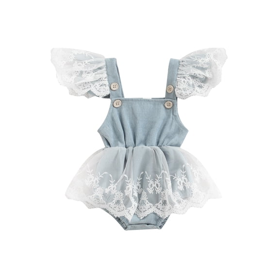 Biekopu Baby Sleeveless Romper with Lace Stitching, Adjustable Clothing