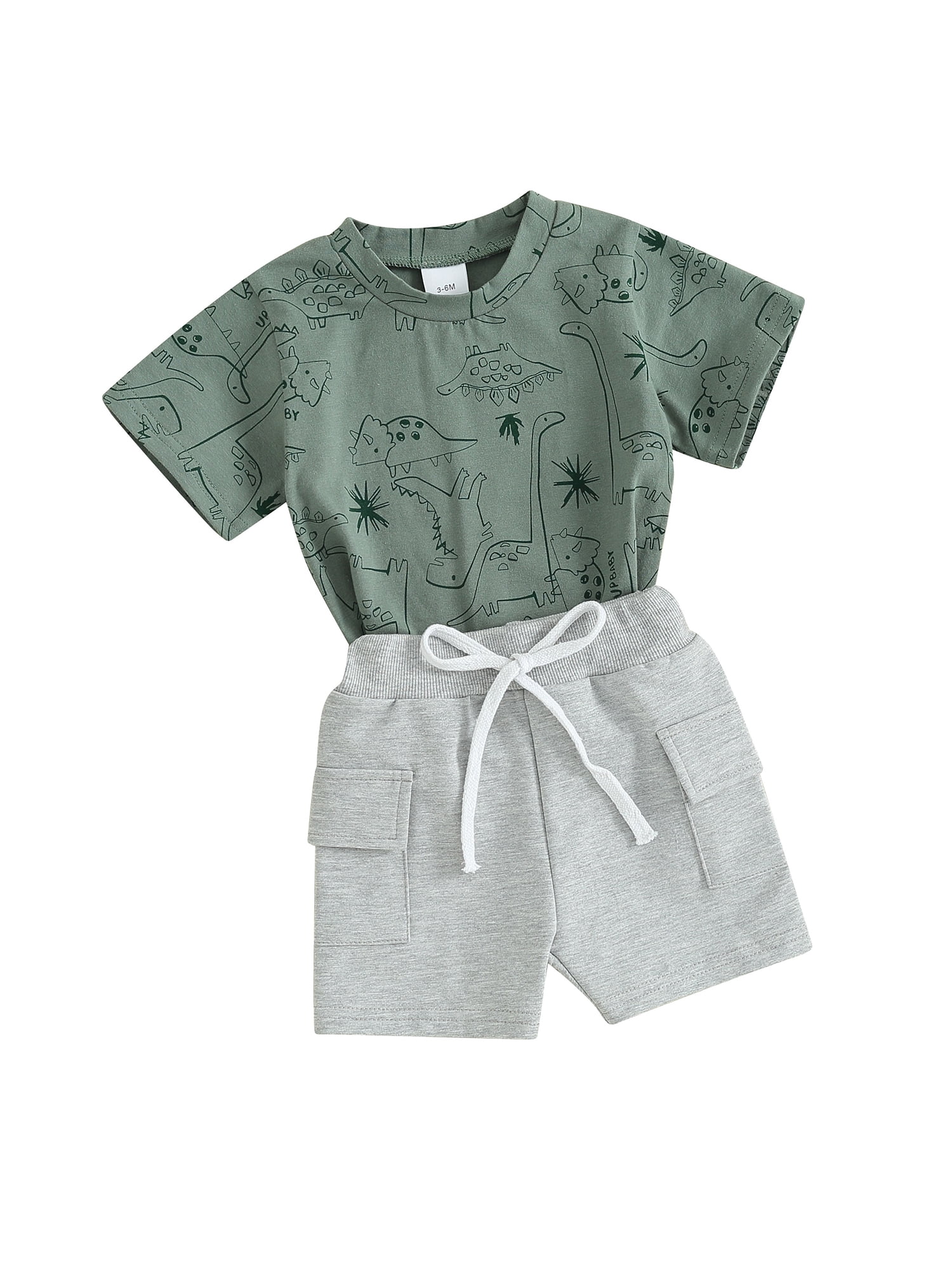 Biekopu Baby Toddler Boy 2 Piece Set Round Neck Short Sleeve Dinosaur