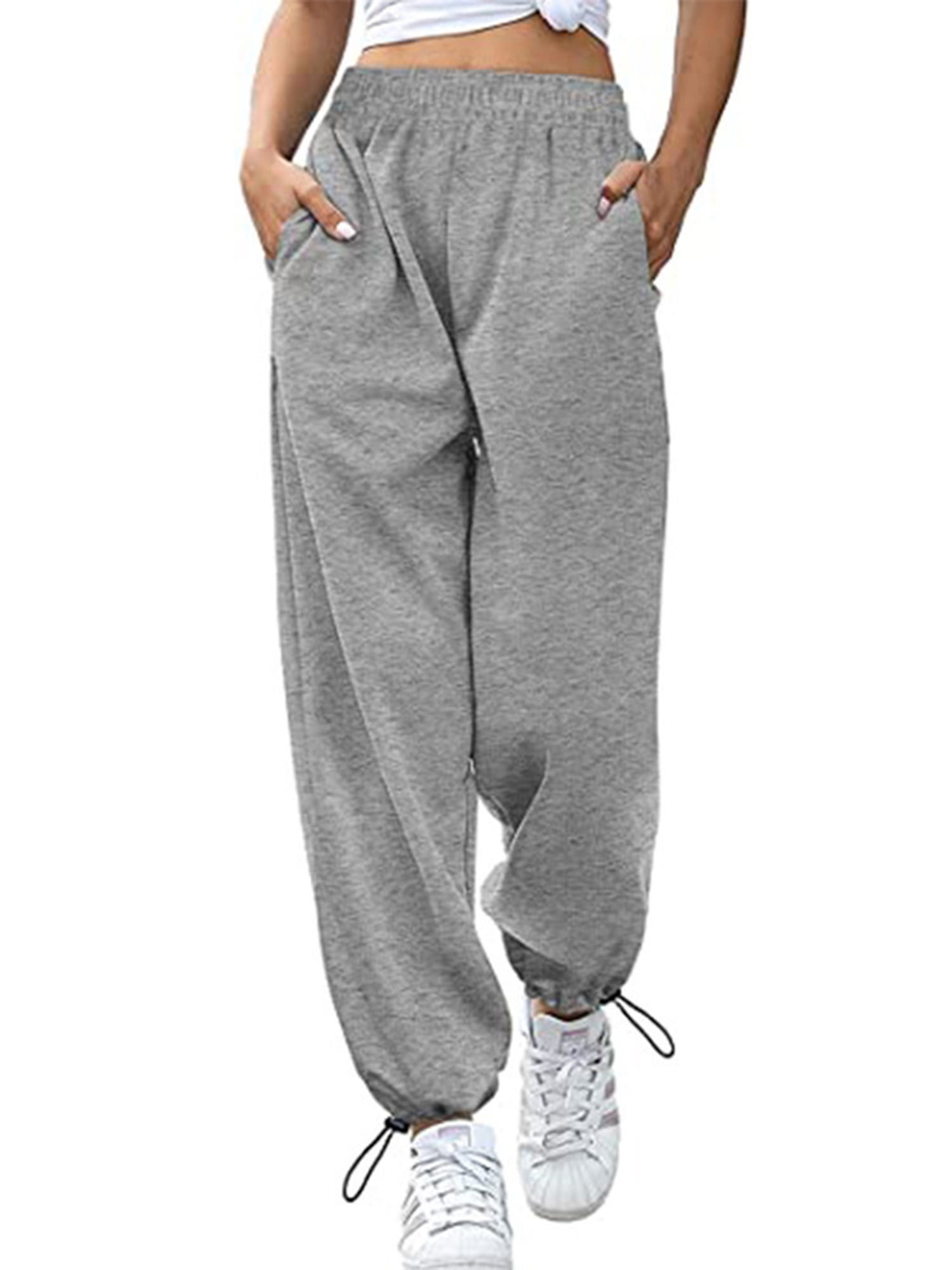 Women's Sweatpants Baggy Plus Size High Waisted Loose Causal Solid Cinch  Bottom Jogger Sweats Pants Pocketed