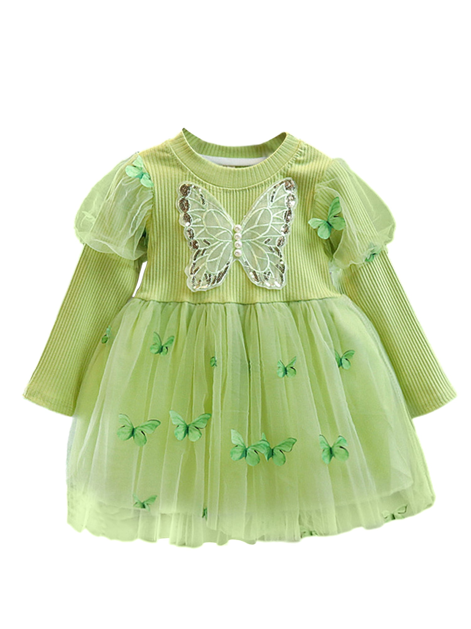 Biekopu Girl Tutu Tulle Dress Toddler Butterfly Pattern Long Sleeve ...