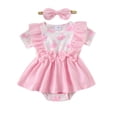 thumbnail image 1 of Biekopu Infant Baby Girl Easter Jumpsuit Dress Bunny/Shamrock Print Short Sleeve Romper with Bow Headband, 1 of 9