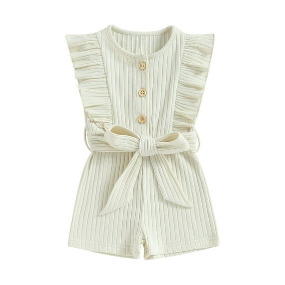 Biekopu Infant Baby Girl Summer Jumpsuit,Solid Color Ruffled Sleeveless Button Romper Shorts with Belt