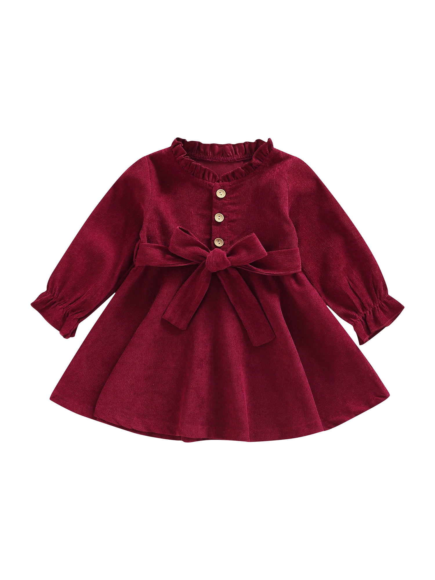 Kids Girls' Dress Solid Color Long Sleeve Casual Button Adorable Daily Polyester Midi Casual Dress