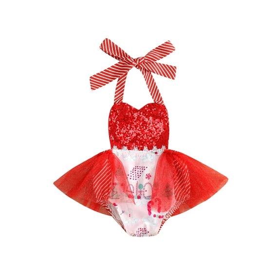 Biekopu Kids Baby Girls Candy Print Short Romper Sleeveless Sweetheart Neck Jumpsuit