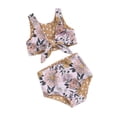 thumbnail image 1 of Biekopu Kids Girl Two Piece Swimsuits Summer Striped/Floral Print Knotted Tankini and Elastic Shorts Set Bikini Bathing Suits, 1 of 9