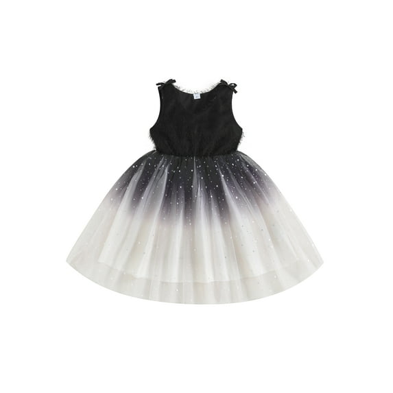 Biekopu Kids Girls Summer Princess Dress,Stars Sequins V-Neck Tiered Tulle Sleeveless Dress for Party