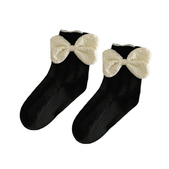 Biekopu Little Girl Fall Knitted Socks Cute 3D Bow Flower Heart Ruffle Edge Non Slip Slipper Floor Socks Indoor Outdoor Wear