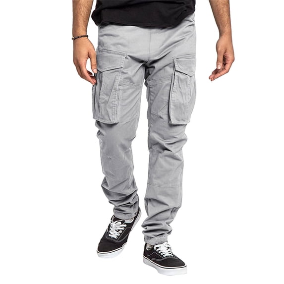 Biekopu Men Cargo Casual Pants with Pockets Solid Color Loose Drawstring Jogger Sweatpants Trousers for Streetwear