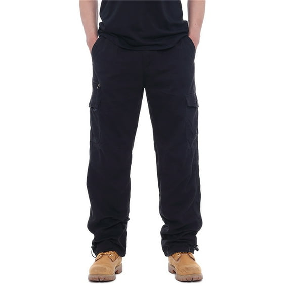 Biekopu Men Cargo Pants with Pockets Solid Color Loose Elastic Jogger Sweatpants Casual Trousers for Streetwear