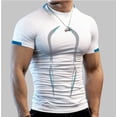thumbnail image 1 of Biekopu Men Sports T-shirt, Short Sleeve Round Neck Stripe Pattern Sports Tops for Summer Spring Gym, 1 of 2