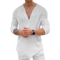 thumbnail image 1 of Biekopu Men Spring Summer Casual T Shirt Solid Color Long Sleeve V Neck Shirts Loose Fit Tops, 1 of 5