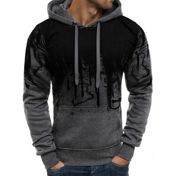 Biekopu Men Sweatshirt Printed Straps Hoodie Loose Pullover Wild Fashion Casual Top