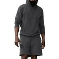 thumbnail image 1 of Biekopu Men's Casual Outfits, Solid Color Long Sleeve Hoodies Drawstring Shorts 2 Piece Tracksuits Jogger Set, 1 of 3