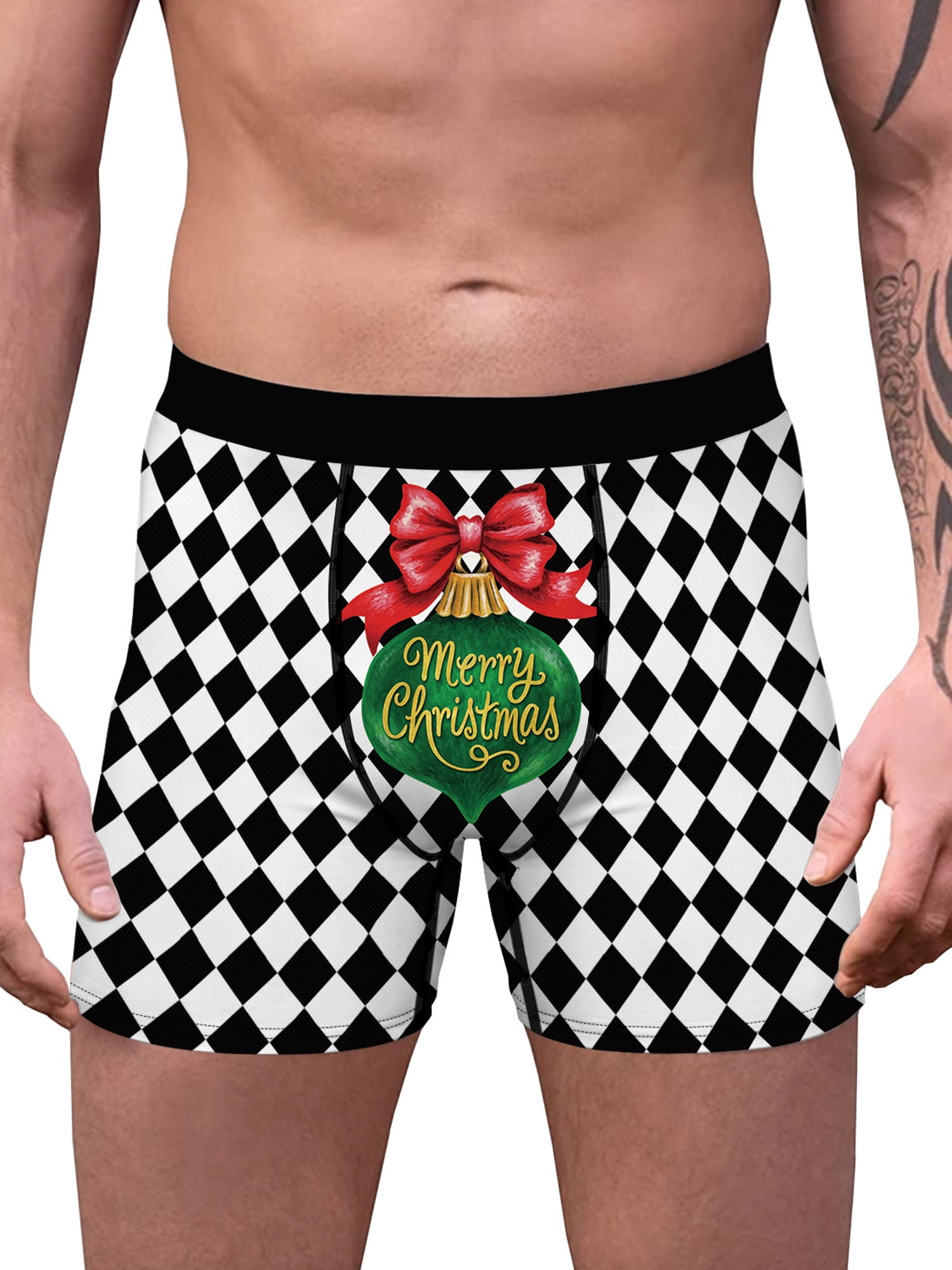 Biekopu Men's Christmas Holiday Boxer Brief Underwear, Humorous Novelty