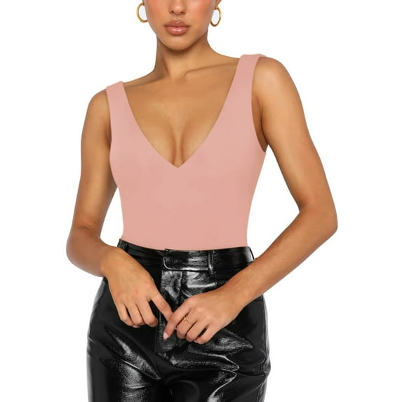 Biekopu New Women Solid Color Tank Tops Sexy V-Neck Sleeveless Backless Vests Summer Slim Fit Seamless Tops Streetwear