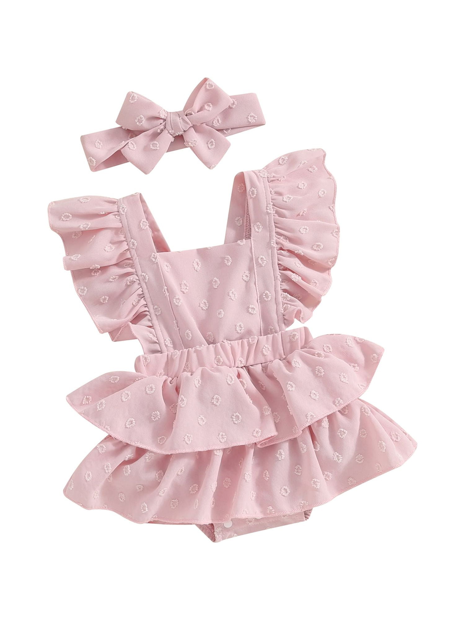 Summer Arrival Baby Girls Cute Dots Pattern Fly Sleeves bodysuit