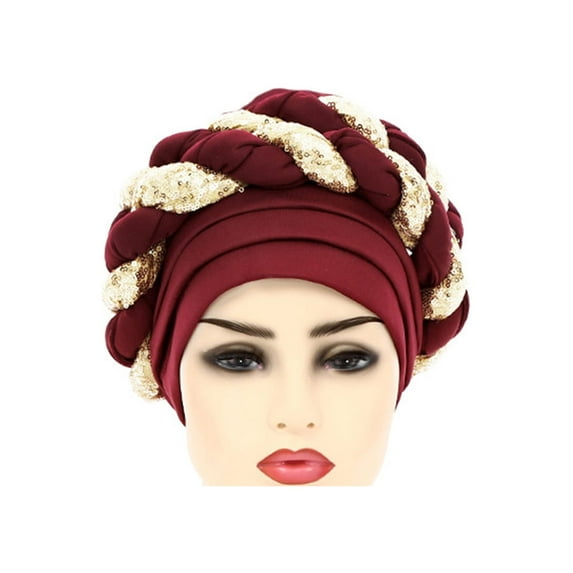 Biekopu Prayer Turban, Sequined Braided Beanie Caps Chemo Cancer Hair Cover
