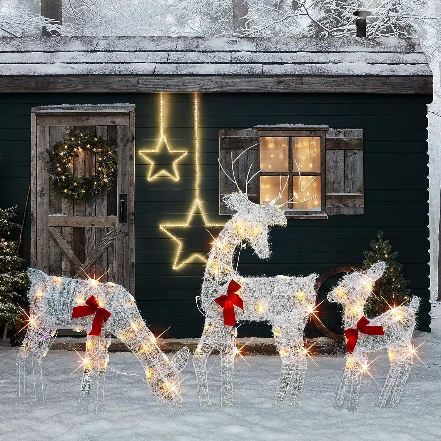 Biekopu Prelit Christmas Reindeer Family, Outdoor Holiday Deer Yard