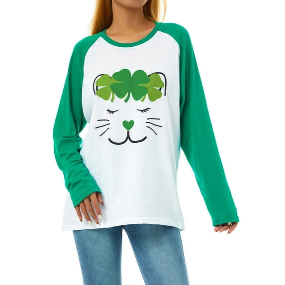 Biekopu St .Patrick Long Sleeve Hoodies Clover Print Casual Sweatshirt Cute Grunge Blouse Top