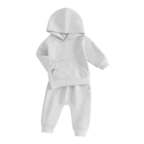 Biekopu Toddler Boy Girl Autumn Pants Sets Long Sleeve Hooded Sweatshirt Tops Drawstring Pants Sets