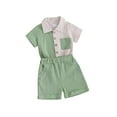 thumbnail image 1 of Biekopu Toddler Boy Summer Clothes Contrast Color Short Sleeve Shirt with Elastic Waist Solid Color Shorts 2Pcs Outfit, 1 of 8