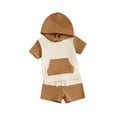 thumbnail image 1 of Biekopu Toddler Boy Summer Shorts Outfit Contrast Color Short Sleeve Hood T-Shirt with Elastic Waist Shorts, 1 of 8