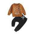 thumbnail image 1 of Biekopu Toddler Boys 2PCS Pants Sets Long Sleeve Letter Pumpkin Print Tops and Drawstring Pants Sets, 1 of 9