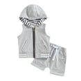 thumbnail image 1 of Biekopu Toddler Boys Summer Outfit Sets Sleeveless Zipper Hoodie + Solid Color Drawstring Shorts,3M-3 Years, 1 of 9