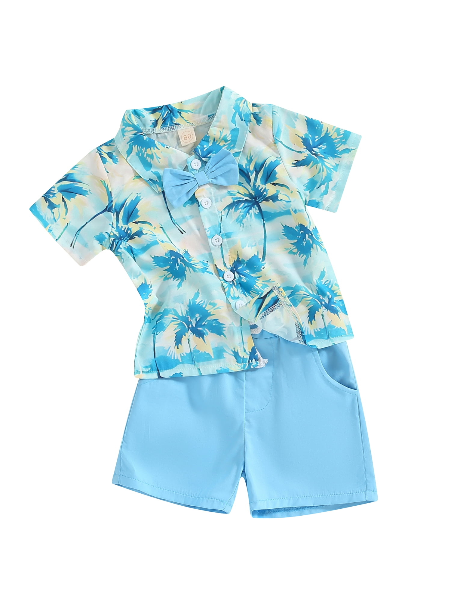 Biekopu Toddler Boys Summer Shorts Sets Short Sleeve Tropical Tree