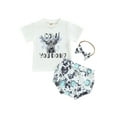 thumbnail image 1 of Biekopu Toddler Girl 3pcs, Short sleeve crewneck cow print top + Casual shorts + bow headband embellishments,0-24M, 1 of 8