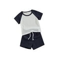 thumbnail image 1 of Biekopu Toddler Girl Boy Shorts Set Contrast Color Short Sleeve Round Neck T-Shirt with Solid Color Shorts 2Pcs Outfit, 1 of 9
