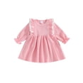 thumbnail image 1 of Biekopu Toddler Girl Sweet A-Line Dress, Ruffled Lace Patchwork Long Sleeve Round Neck Dress for Spring Fall, 1 of 9