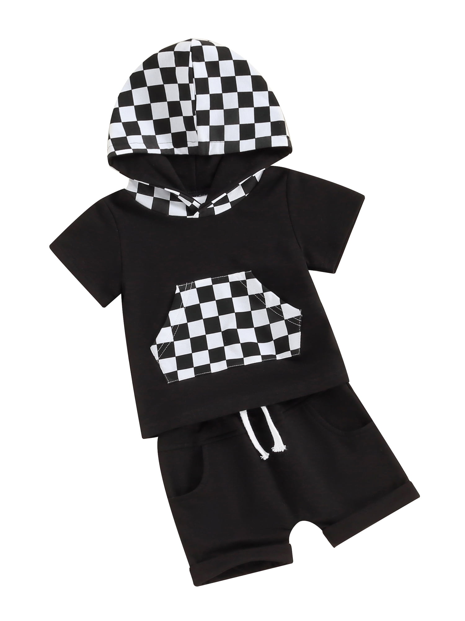 Biekopu Toddler Girls Boys Shorts Sets Short Sleeve Checkerboard Print ...
