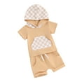 thumbnail image 1 of Biekopu Toddler Girls Boys Shorts Sets Short Sleeve Checkerboard Print Hooded Tops and Drawstring Shorts Sets, 1 of 8