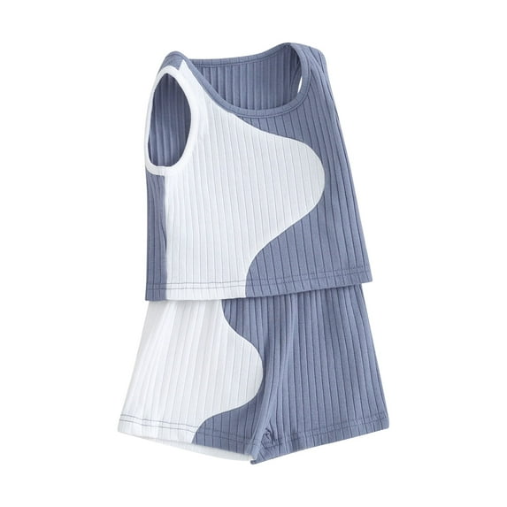 Biekopu Toddler Girls Boys Shorts Sets Sleeveless Crewneck Contrast Color Tops and Elastic Band Shorts Sets