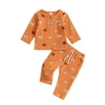 thumbnail image 1 of Biekopu Toddler Girls Long Sleeve 2PCS Pants Sets ,Pumpkin Print Button Tops Drawstring Pants Sets, 1 of 9