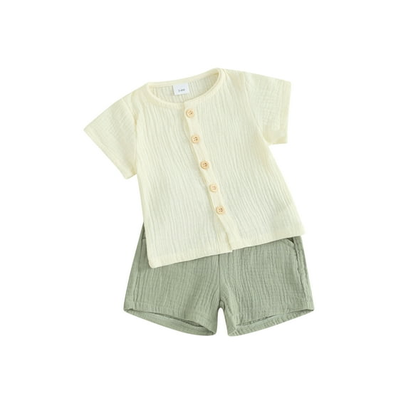 Biekopu Toddler Girls Summer Shorts Sets Short Sleeve Button Up Tops Solid Color Shorts Sets