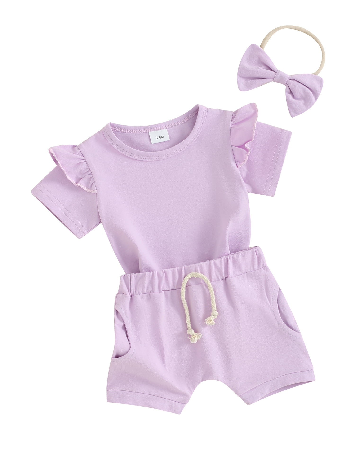 Baby Girl Summer Outfit - Bubble Sleeve Top & Shorts Set With Ruffles