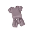 thumbnail image 1 of Biekopu Toddler Girls Summer Shorts Sets Short Sleeve Solid Color Tops Drawstring Shorts Sets, 1 of 9