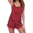 thumbnail image 1 of Biekopu Women 2 Piece Pajamas Set Mesh Ruffle Trim Camisole and Elastic Shorts Soft Sleepwear, 1 of 6