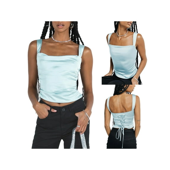 Biekopu Women Basic Cropped Tank Tops Solid Color Bandage Vest Summer Aesthetic Clothes Streetwear