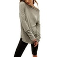 thumbnail image 1 of Biekopu Women Casual Loose Fit Tops Trend Long Sleeve Solid Color Boat Neck Shirt Autumn Basic T-Shirt, 1 of 6