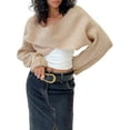 thumbnail image 1 of Biekopu Women Cute Cropped Sweater Solid Color Cross Long Sleeve Pullover Tops Knitwear for Fall Warm Streetwear, 1 of 6