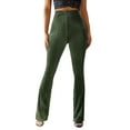 thumbnail image 1 of Biekopu Women Elastic High Waisted Flare Bell Bottoms Pants Slim Velvet Ribbed Rib Knit Yoga Bootcut Leggings (Green, Small), 1 of 7