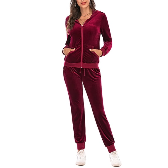 Biekopu Women Fall 2 Piece Tracksuits Solid Color Zipper Hoodie Sweatshirt and Sweatpants for Activewear Workout Outfits Set