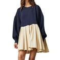 thumbnail image 1 of Biekopu Women Long Sleeve Sweatshirt Dress Casual Contrast Color Mini Pleated Party Dress for Beach Cocktail Club Streetwear, 1 of 3