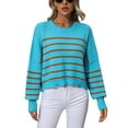 thumbnail image 1 of Biekopu Women Loose Sweater Striped Print Cute Long Sleeve Pullover Tops Knitwear for Fall Warm Streetwear, 1 of 7
