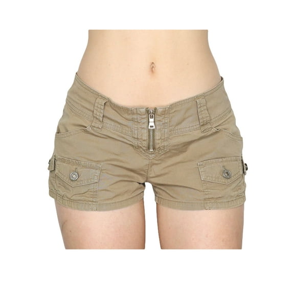 Biekopu Women Low Rise Shorts Solid Color Vintage Summer Short Pants Cargo Shorts for Beach Nightclub Streetwear